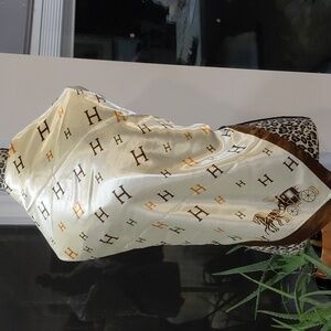 Elegant Satin Brown and Cream Scarf